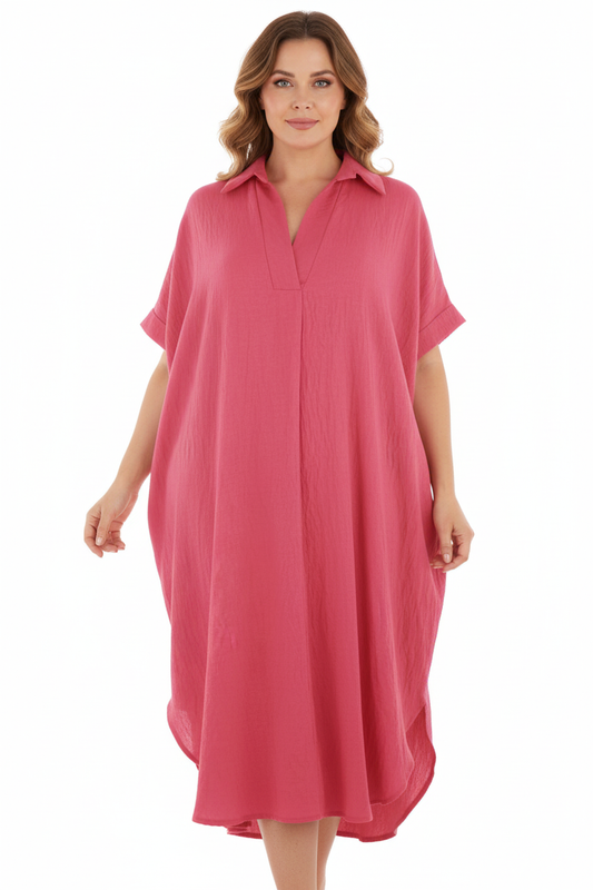 Plain Batwing Collar Midi