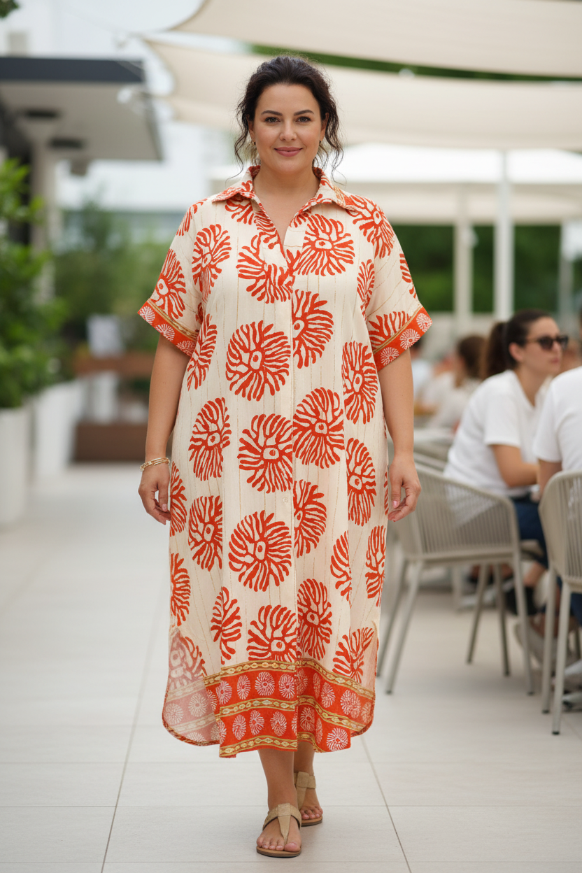 Boho Print Collar Midi