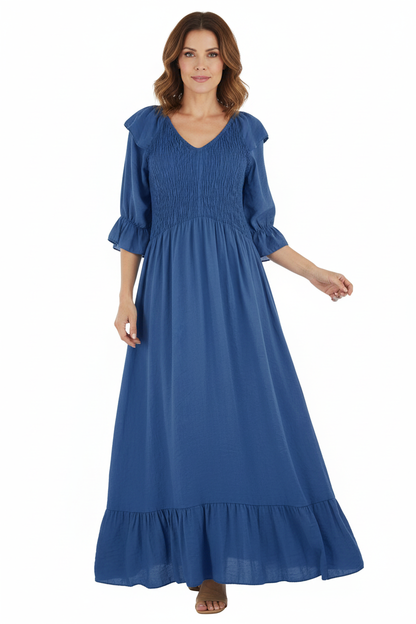 V Neck Smocked Maxi