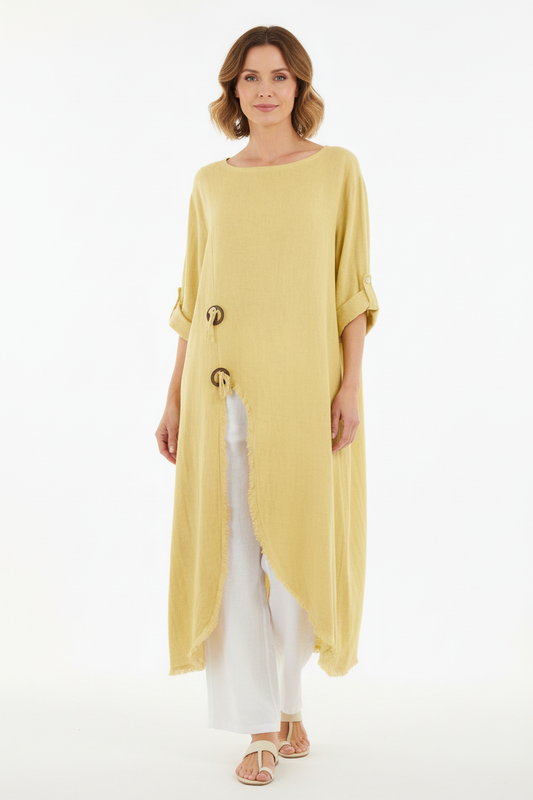 Slit Front Teabag Linen Dress
