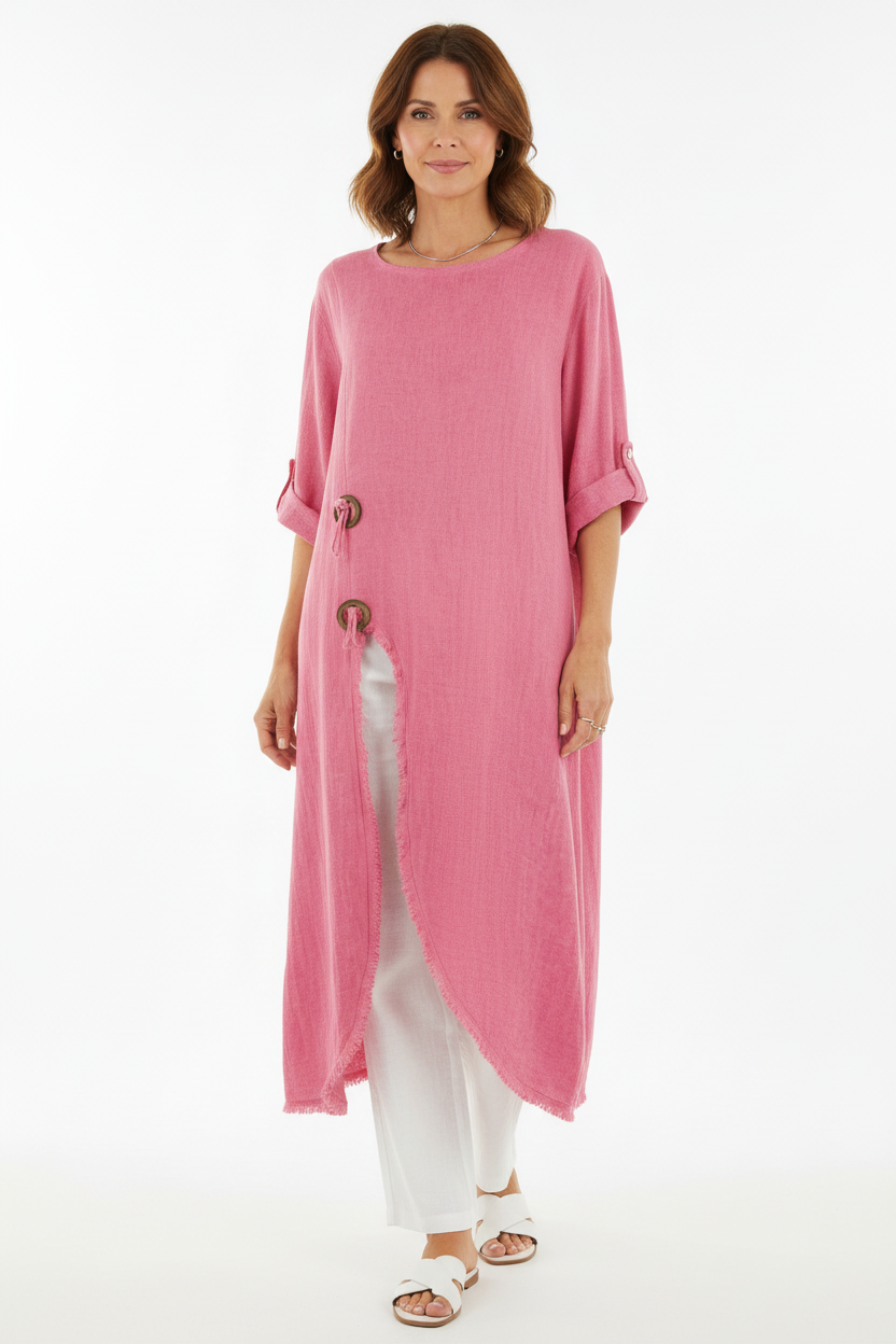 Slit Front Teabag Linen Dress