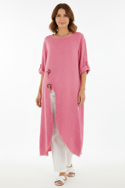 Slit Front Teabag Linen Dress