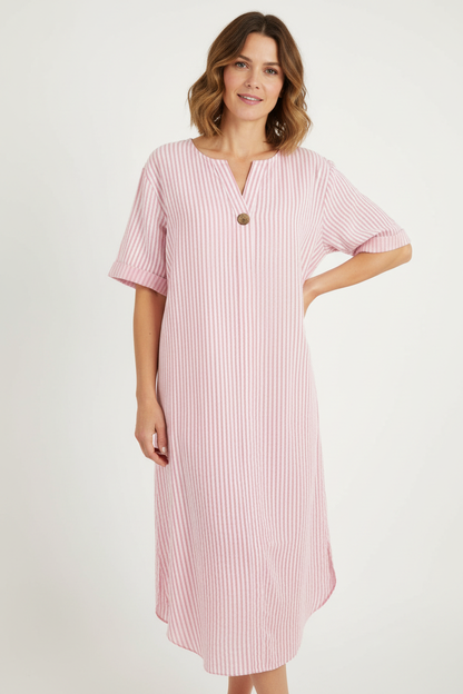 Button Detail Stripe Midi