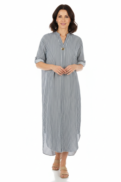 Button Detail Stripe Midi