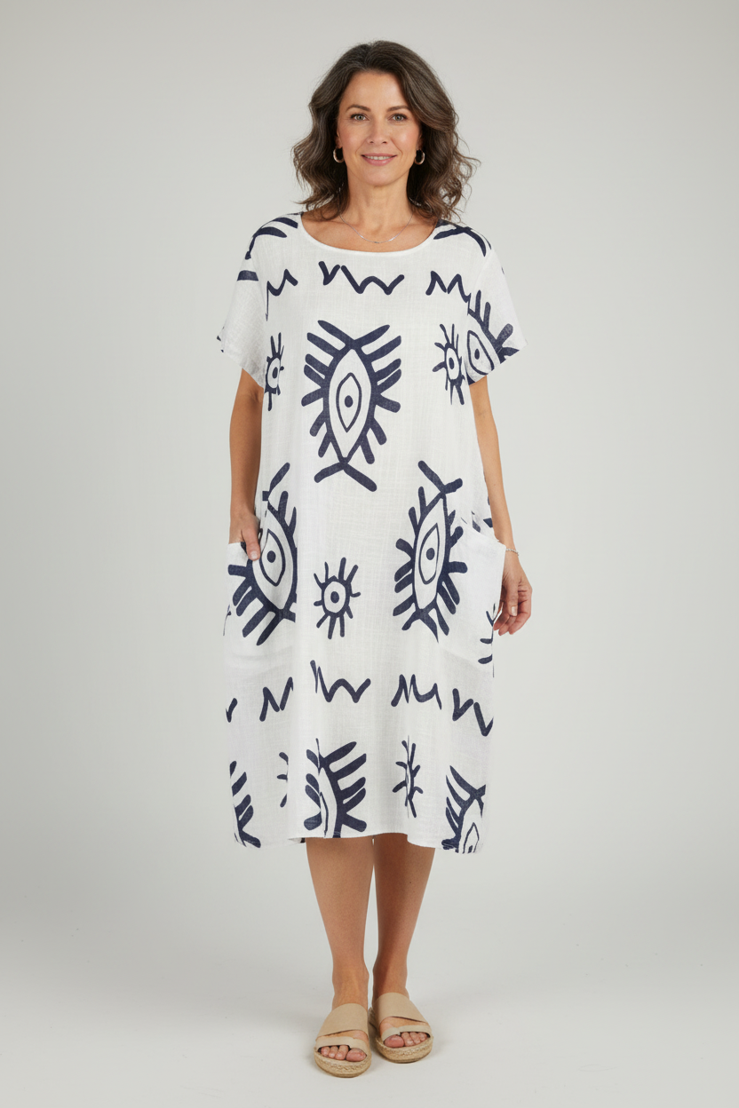 2 Pocket Abstract Print Dress
