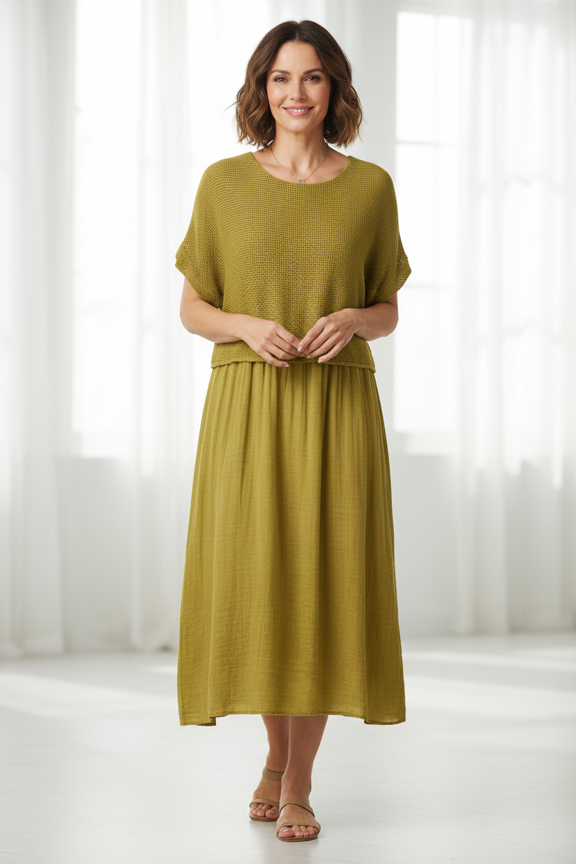 Mesh Shrug Cotton Midi