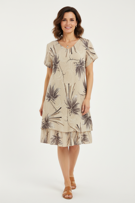 Abstract Floral Print Bias Cut Dress