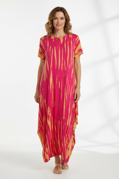 Cap Sleeve Abstract Tie Dye Midi