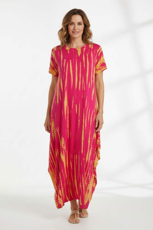 Cap Sleeve Abstract Tie Dye Midi