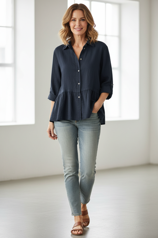 Frill Panel Linen Shirt