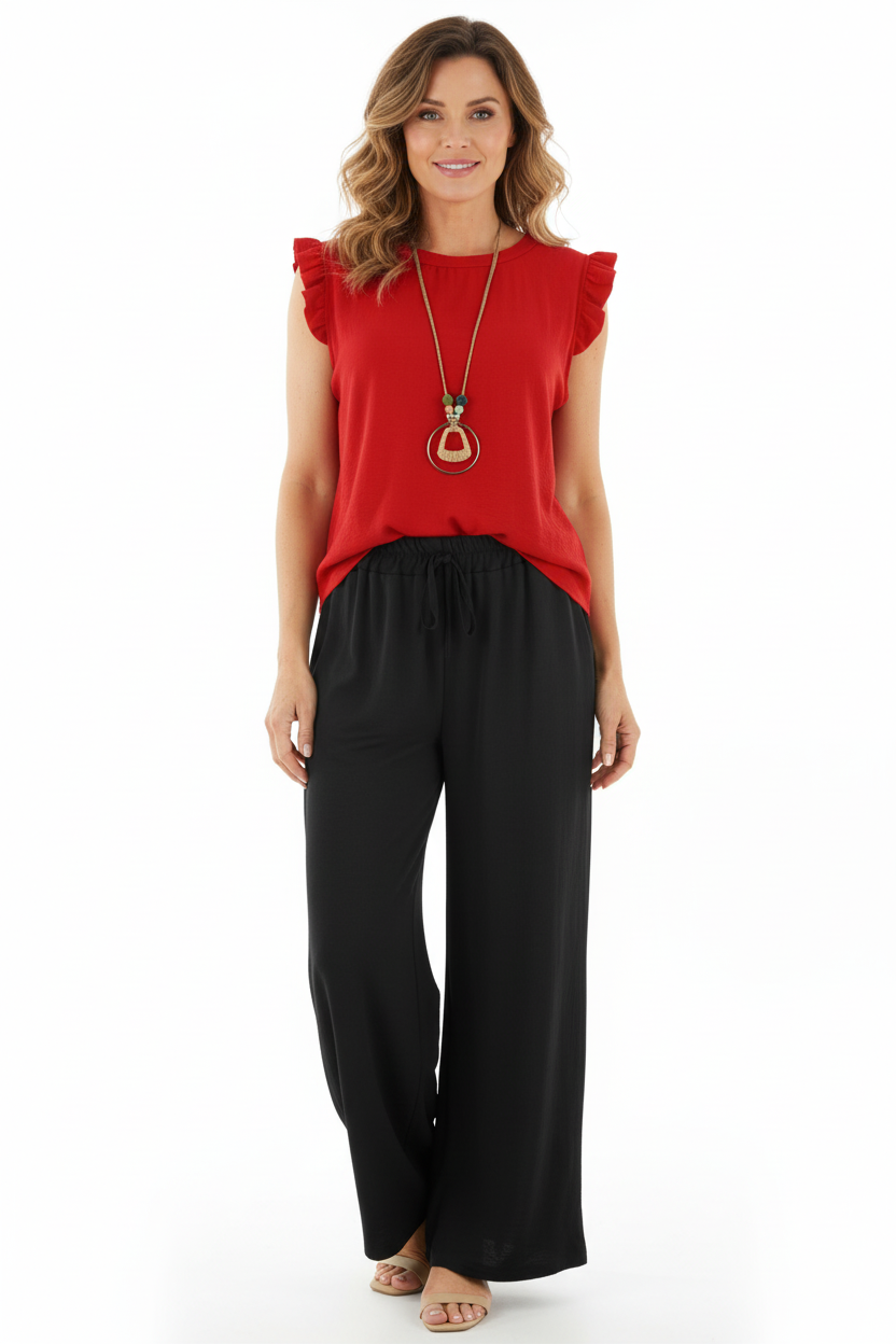 Sleeveless Frill Trim Necklace Top