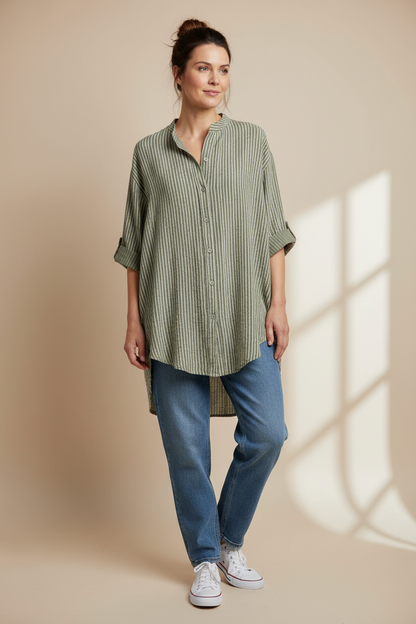 Stripe Hi Low Cotton Shirt