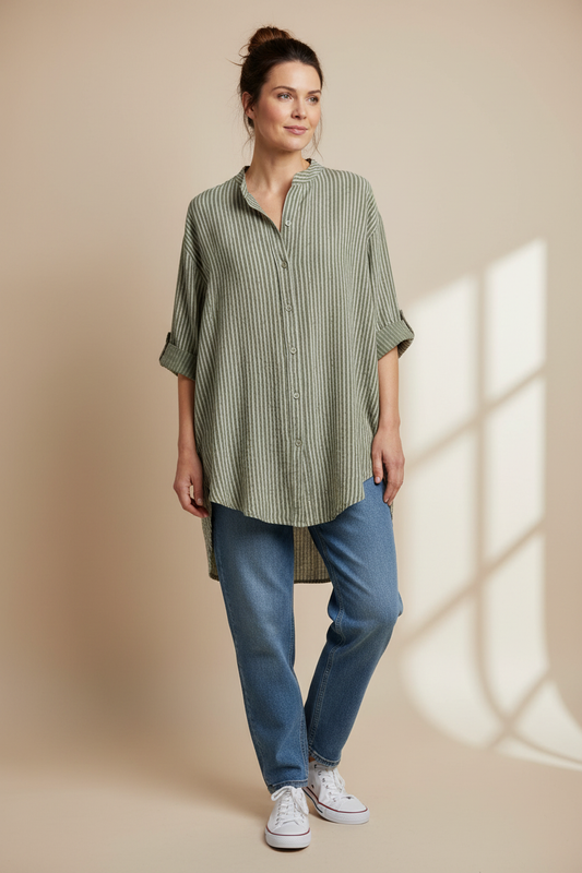 Stripe Hi Low Cotton Shirt