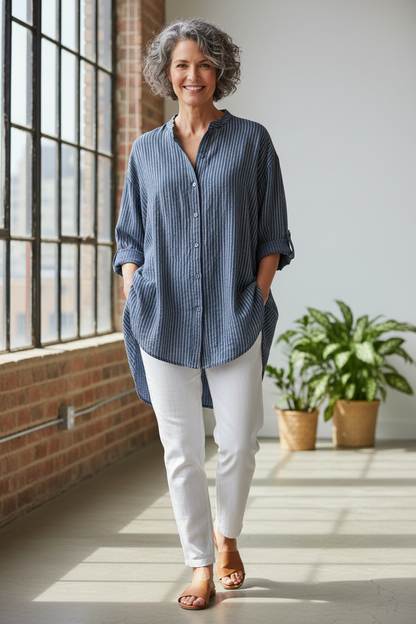 Stripe Hi Low Cotton Shirt