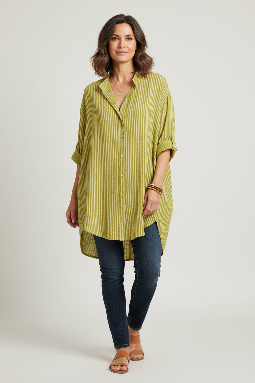 Stripe Hi Low Cotton Shirt