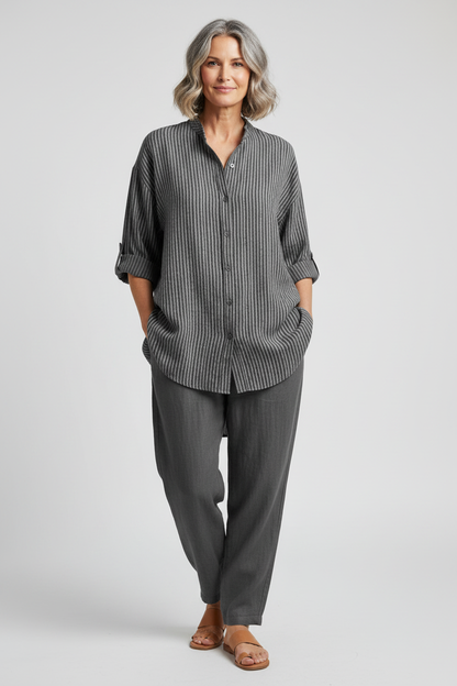 Stripe Hi Low Cotton Shirt