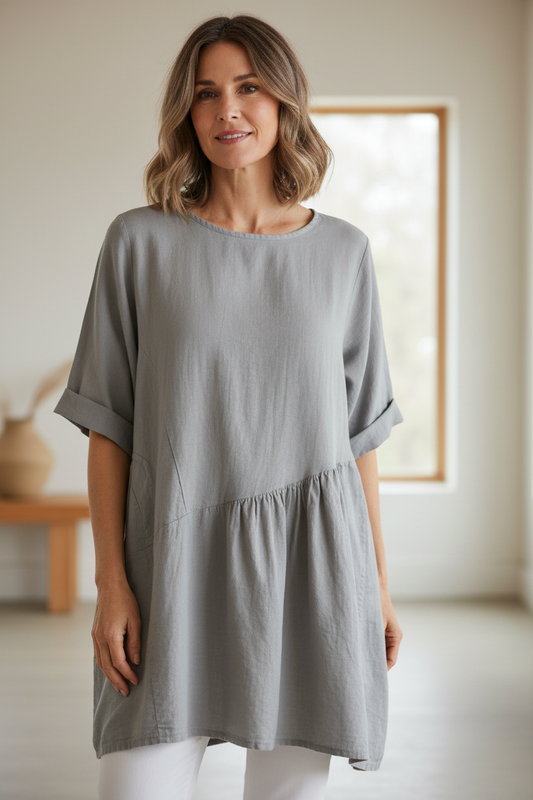 Pleat Panel Linen Tunic