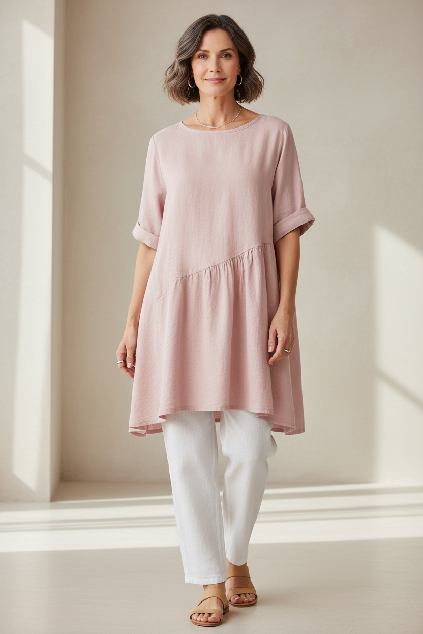 Pleat Panel Linen Tunic
