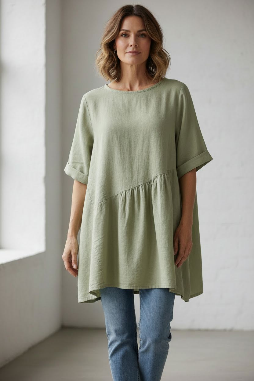Pleat Panel Linen Tunic