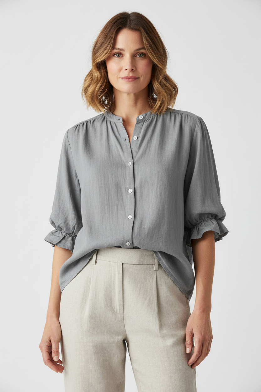 3/4 Balloon Sleeve Linen Shirt