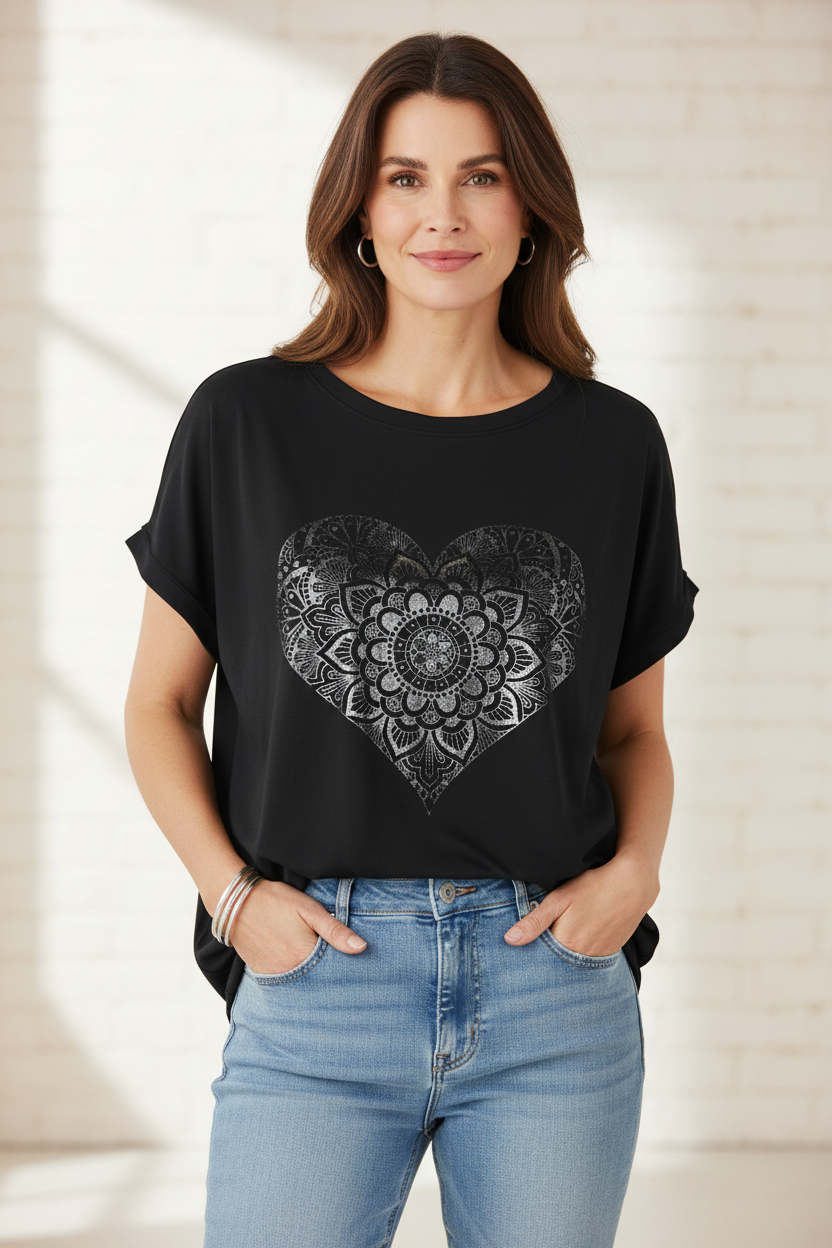Silver Foil Heart Tunic Top