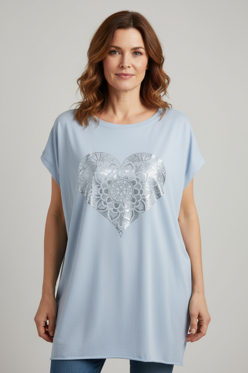 Silver Foil Heart Tunic Top