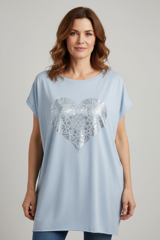 Silver Foil Heart Tunic Top