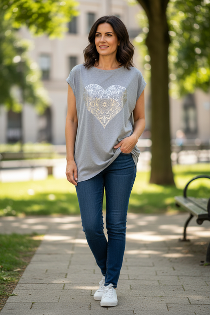 Silver Foil Heart Tunic Top