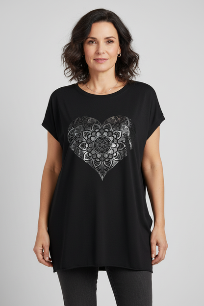 Silver Foil Heart Tunic Top