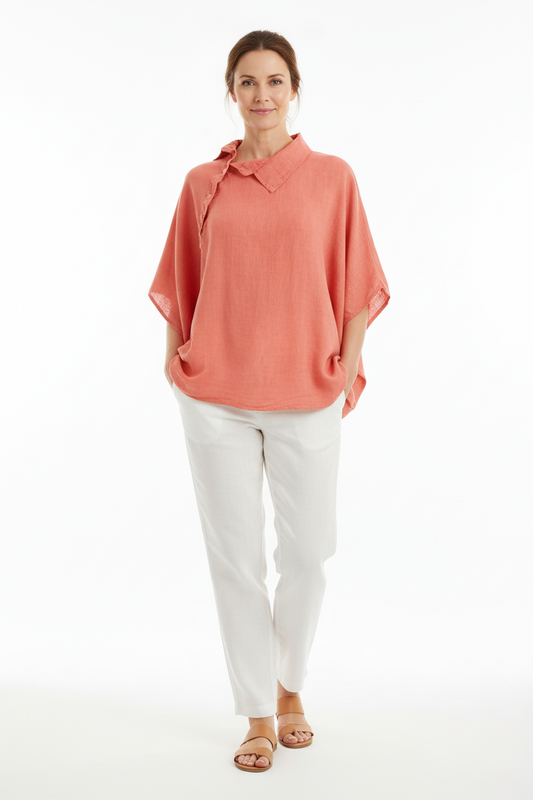 Collar Diagonal Button Linen Shirt