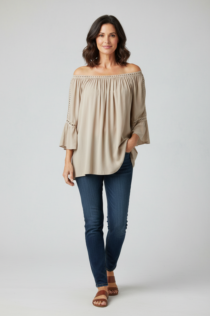Crochet Trim Cut-out Shoulder Top