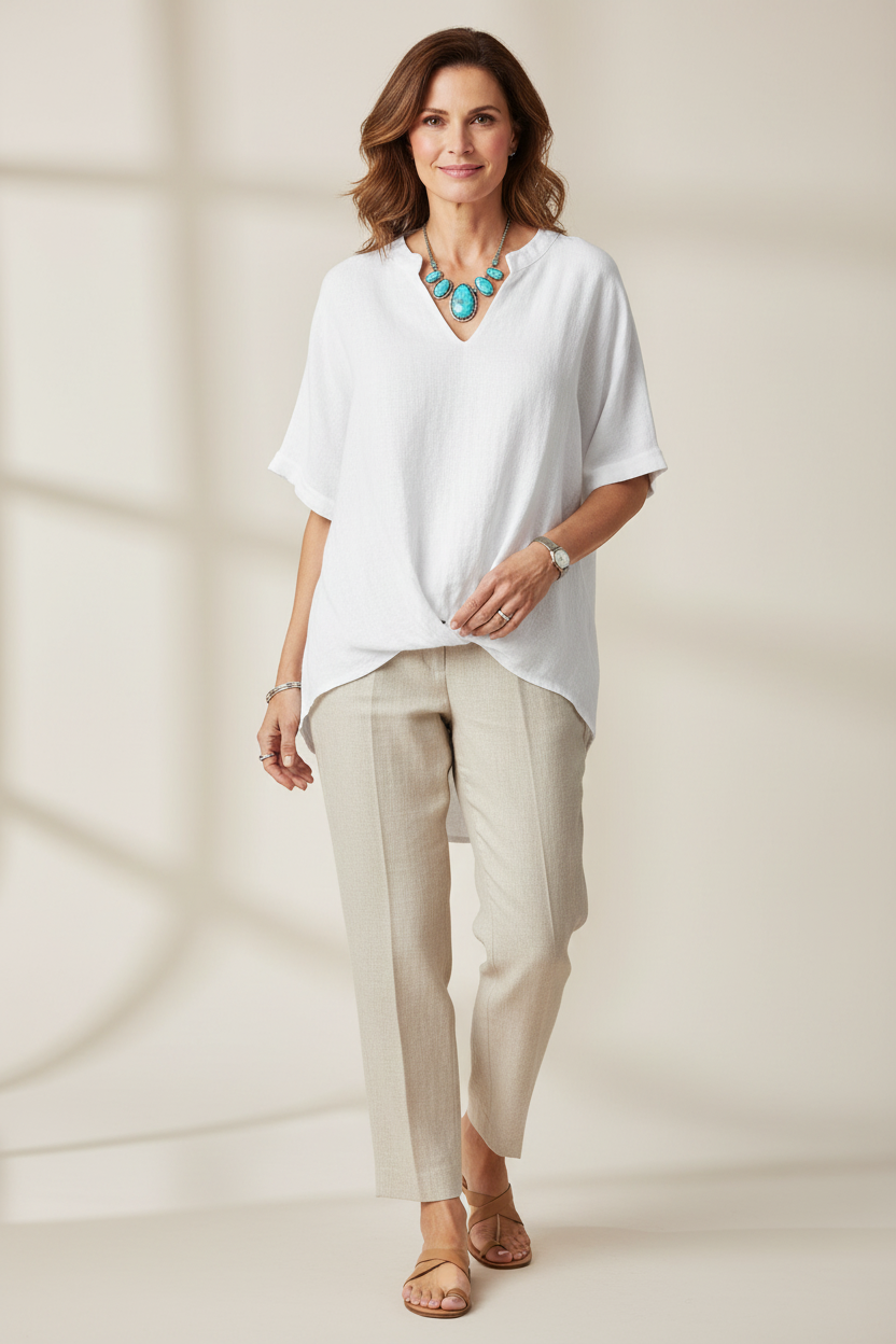 Twist Hem Teabag Linen Top