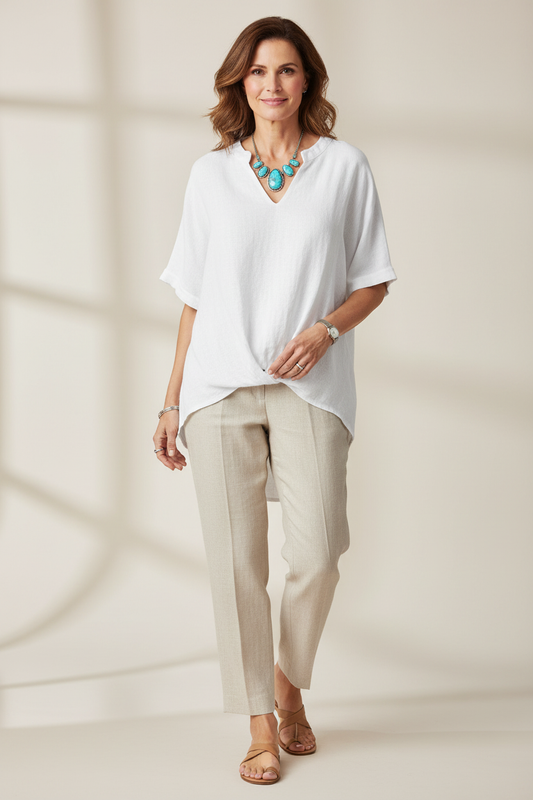 Twist Hem Hopsack Linen Top
