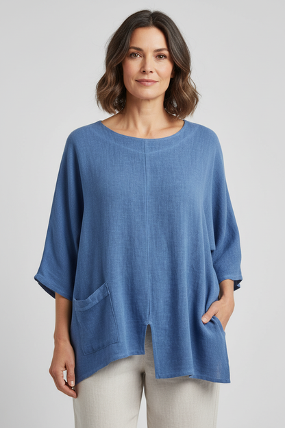 V Cutout Hem Linen Teabag Top