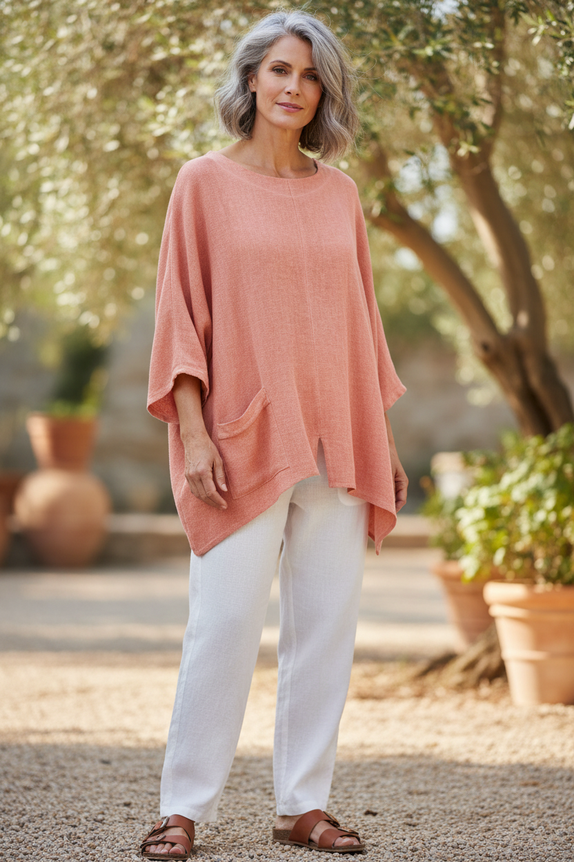 V Cutout Hem Linen Teabag Top