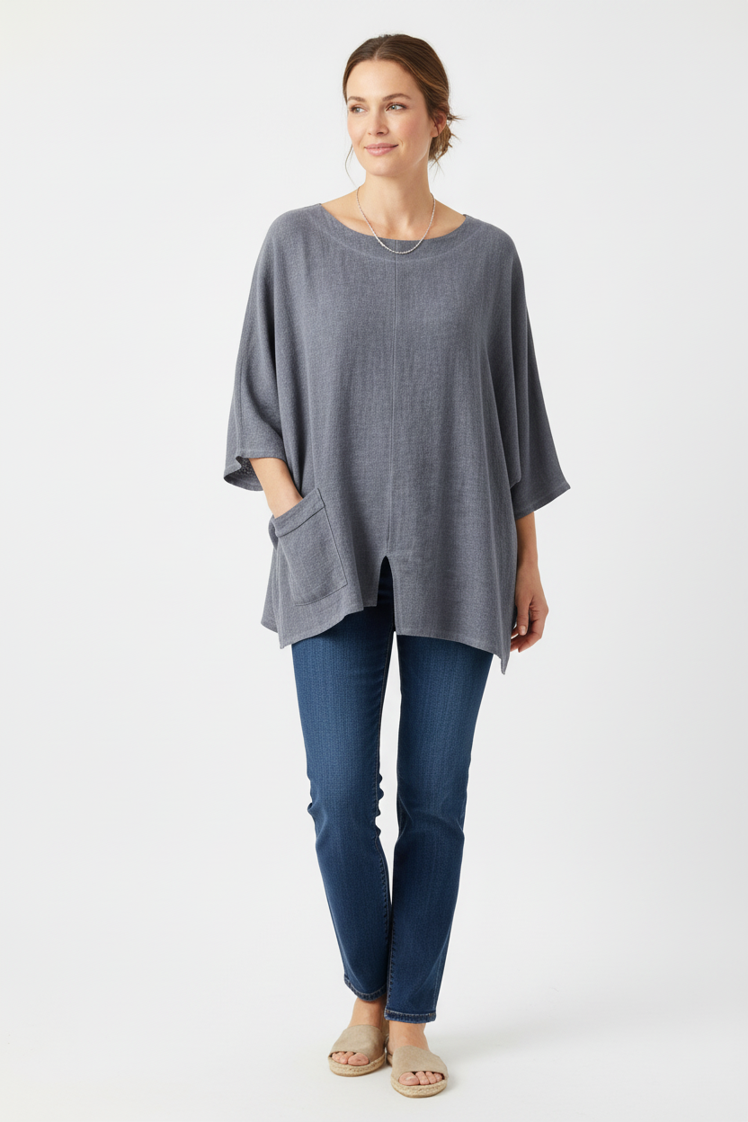 V Cutout Hem Linen Teabag Top