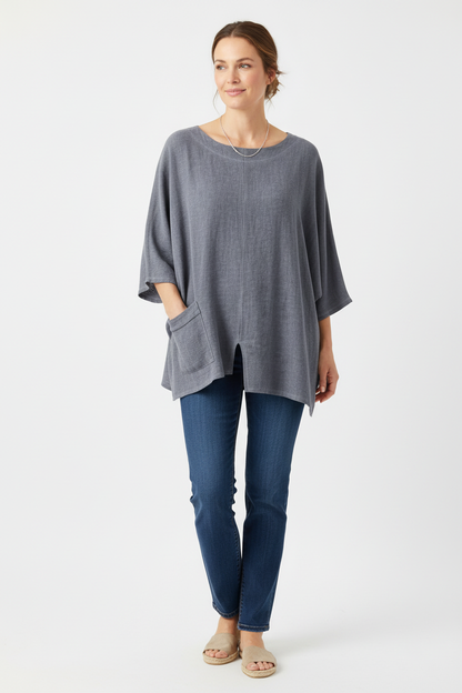 V Cutout Hem Linen Teabag Top