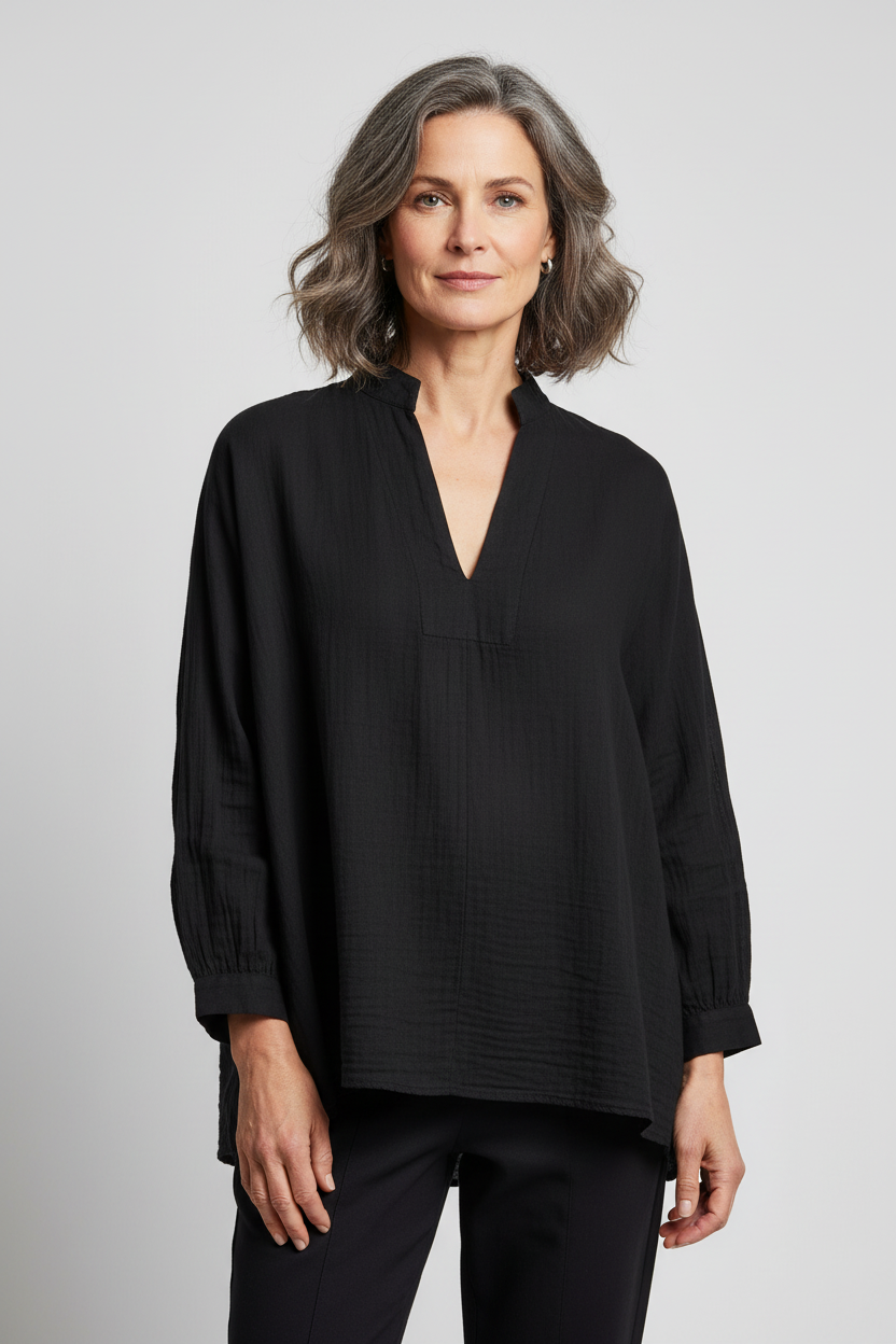 Ruched Shoulder Cotton Top
