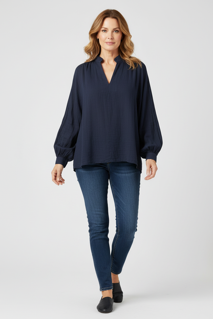 Ruched Shoulder Cotton Top