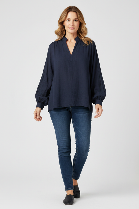 Ruched Shoulder Cotton Top