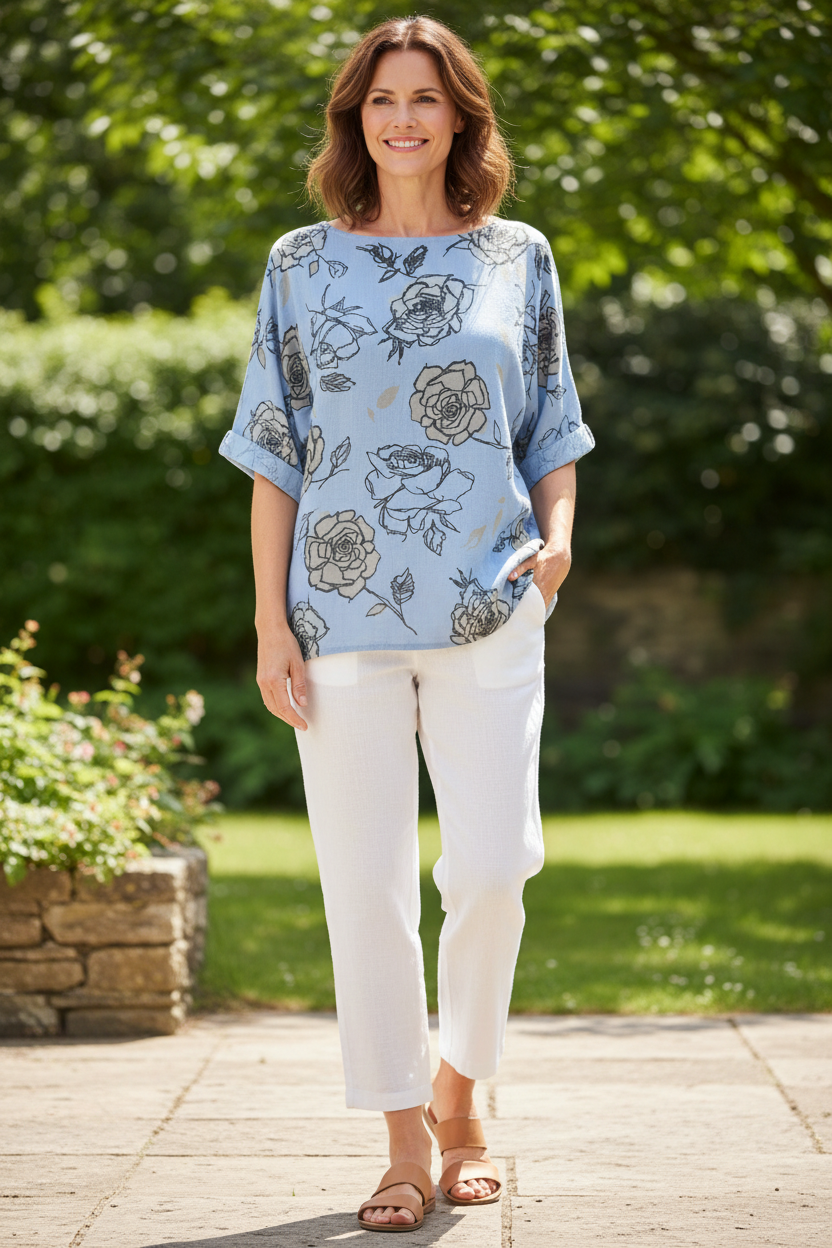 Rose Print Cotton Top