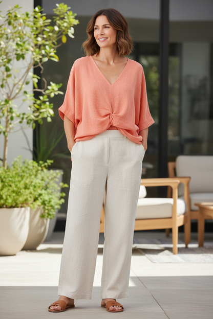 Twist Front Teabag Linen Top