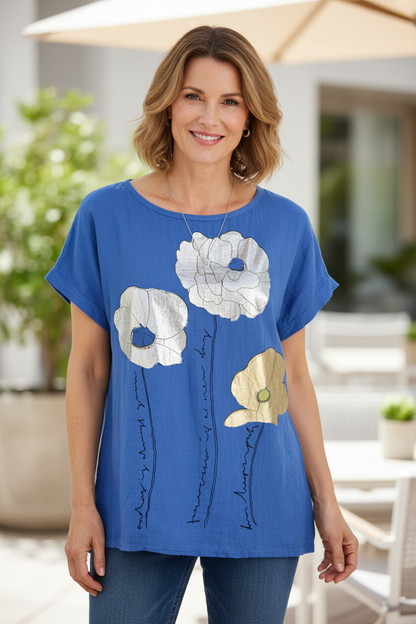 Foil Flower Linen Top