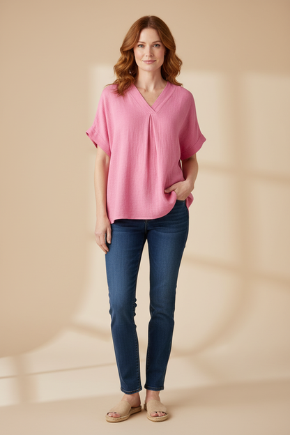 V Neck Teabag Linen Top