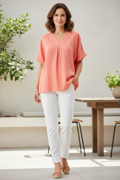 V Neck Teabag Linen Top