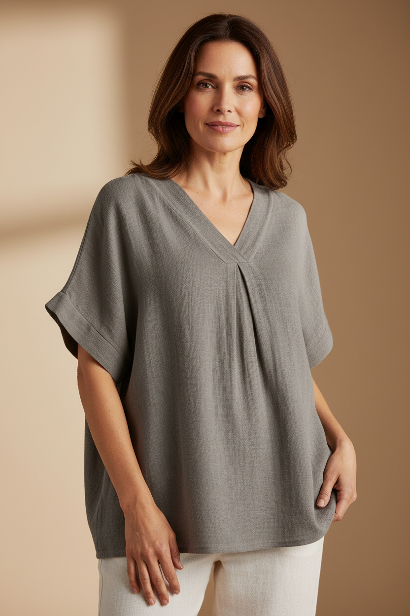 V Neck Teabag Linen Top