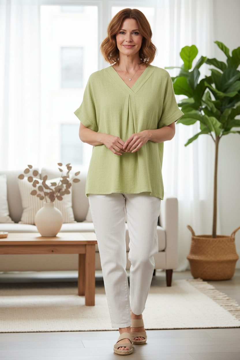 V Neck Teabag Linen Top