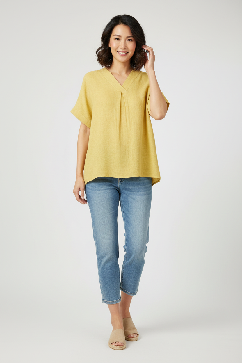 V Neck Teabag Linen Top