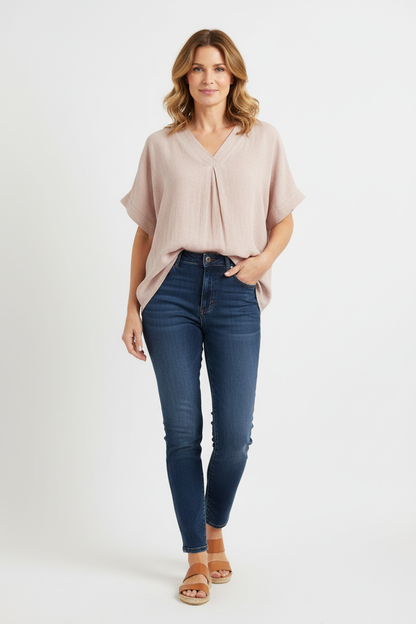 V Neck Teabag Linen Top