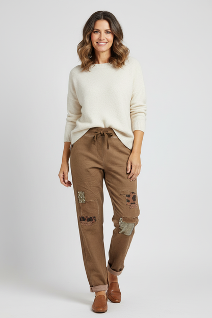 Leopard Sequin Patch Trouser